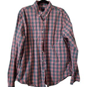 J.Crew Mens Pink & Green Checkered Button-Down Shirt XL Cotton Long Sleeve Casua